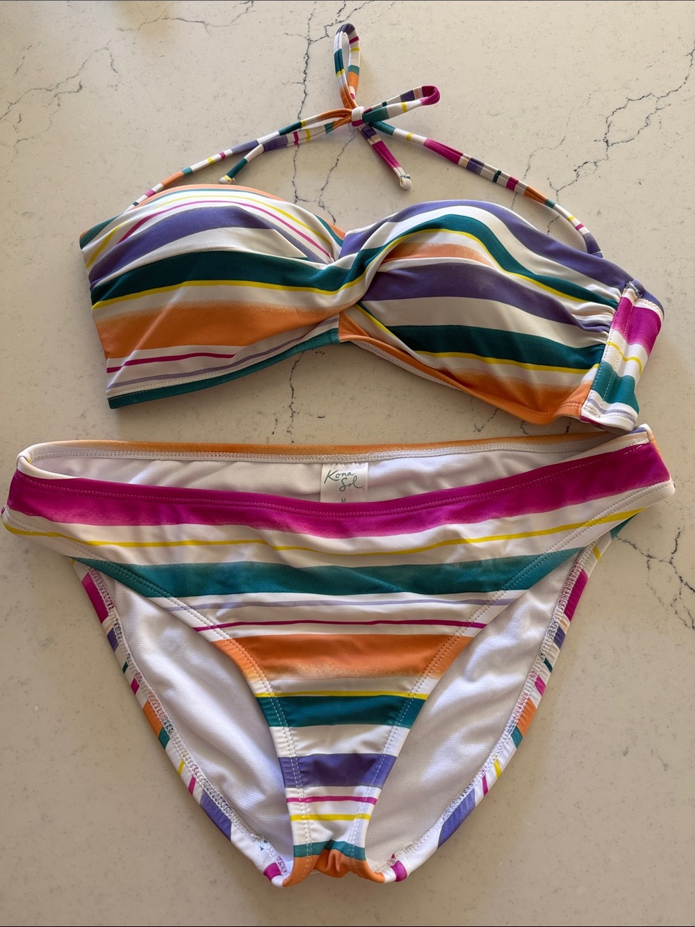 Striped Bandeau Bikini Set Halter LARGE TOP MEDIUM BOTTOM